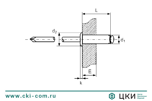 Заклёпка тяговая (DAB) алюминий сталь c плоским буртиком чертёж