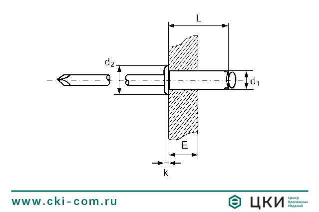 Заклёпка тяговая (BR) медь бронза c плоским бортиком чертёж