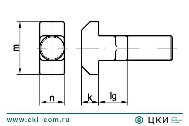 Болт с прямоугольной головкой DIN 186 чертёж