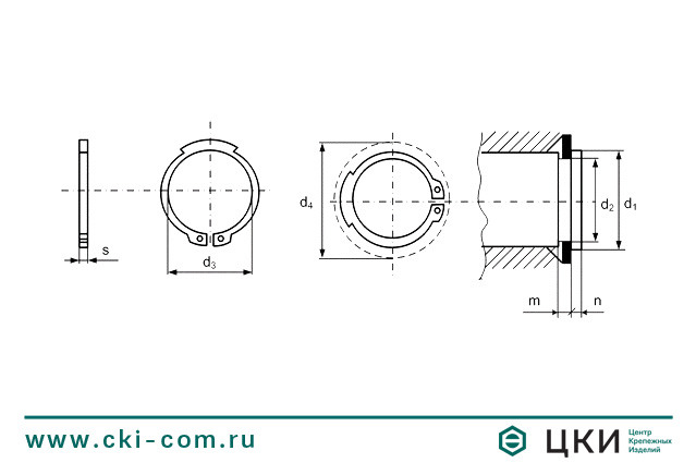 Кольцо стопорное DIN 471 наружное для вала чертеж