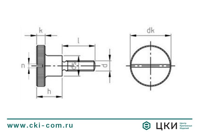 Винт DIN 465 с накаткой чертёж