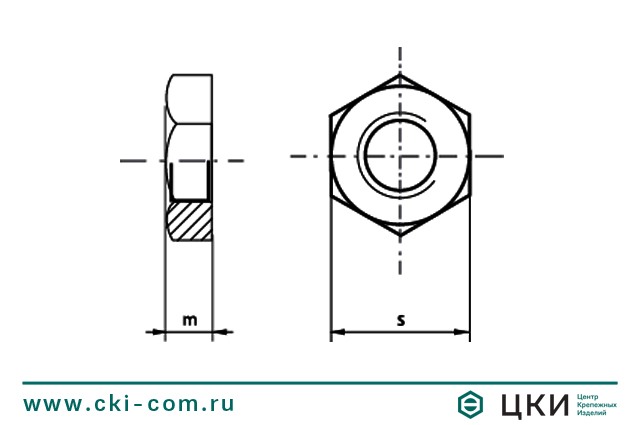 Гайка трубная DIN 431 низкая чертёж ГК ЦКИ