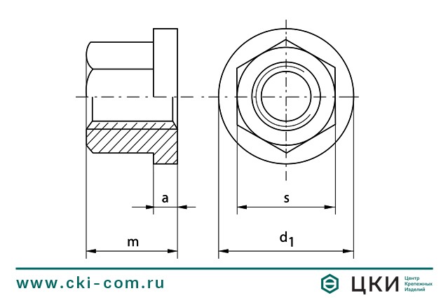 Гайка высокая DIN 6331 с фланцем ГК ЦКИ чертёж