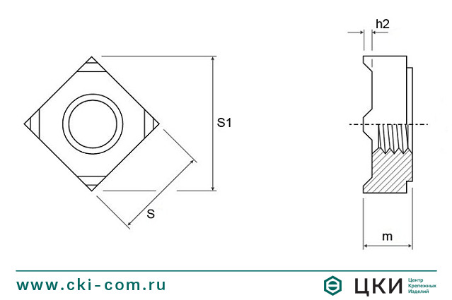 Гайка DIN 928 чертеж