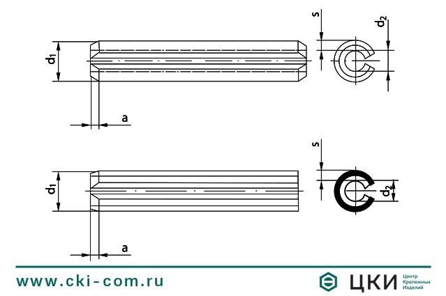 Штифт пружинный DIN 7346 чертеж