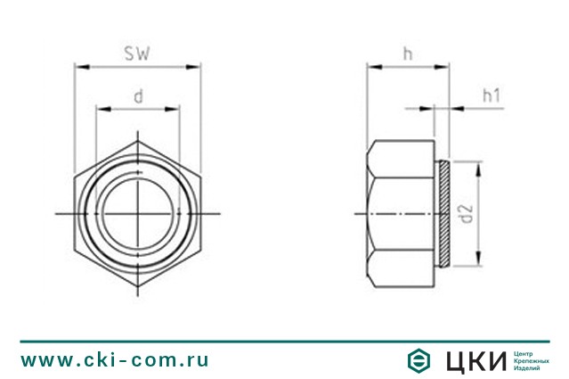 Гайка запрессовочная шестигранная art.9064 чертёж