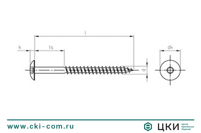 Саморез для дерева, с увеличенной полукруглой головкой art.9086 чертеж