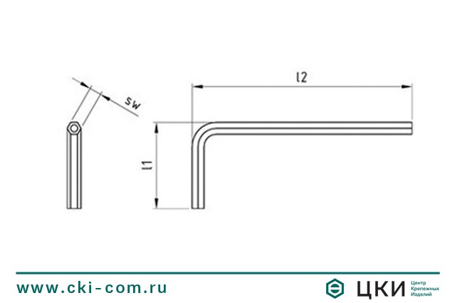 Изогнутый ключ для стопорный винтов art.9118 чертёж