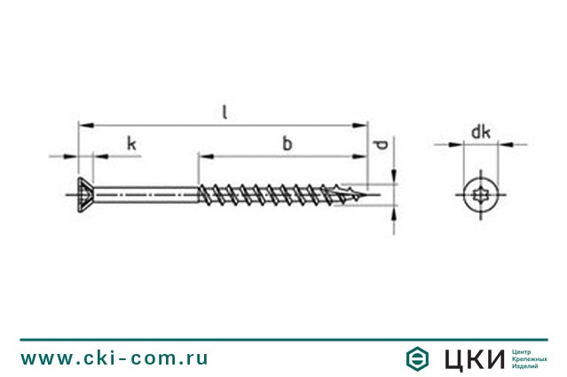 Шуруп с потайной головкой art.9142 чертёж
