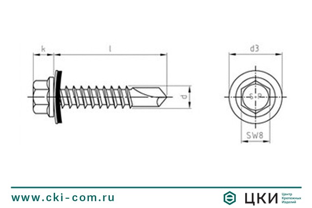 Саморез с шестигранной головкой art.9604 чертёж