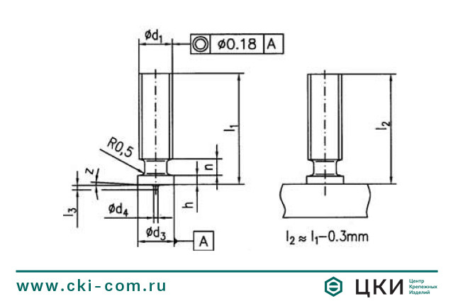 Шпилька стальная приварная омедненная (Cu) чертеж