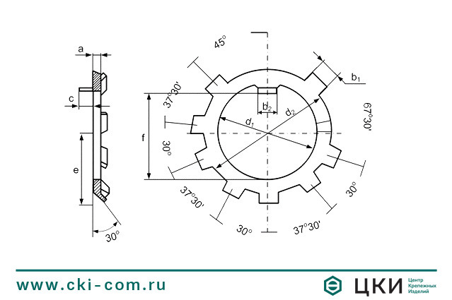 Шайба стопорная многолапчатая DIN 70952 (чертеж)