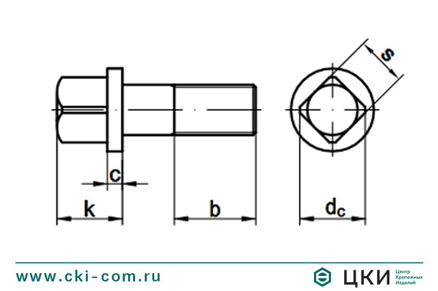 Винт установочный с квадратной головкой DIN 478 чертёж