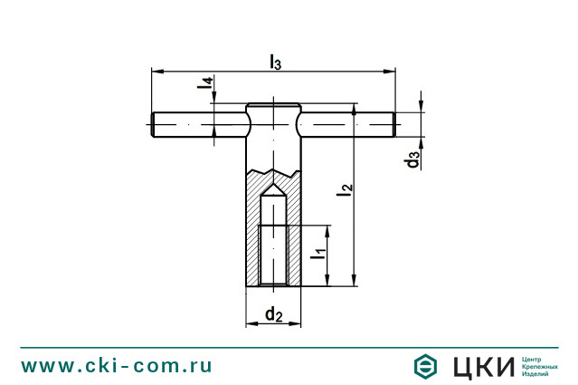 Гайка воротковая с отверстием и фиксированной рукояткой DIN 6305 чертёж