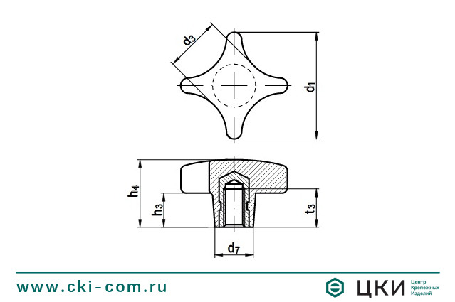Ручка крестообразная DIN 6335 тип К чертёж