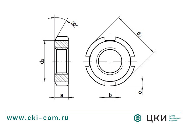 Гайка круглая с прорезями DIN 70852 чертёж