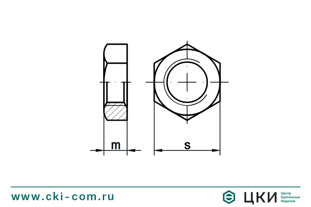 Гайка плоская с уменьшенным размером DIN 80705 чертёж