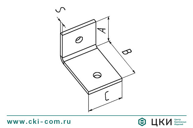 Пластина угловая утолщенная с одинаковыми отверстиями чертеж
