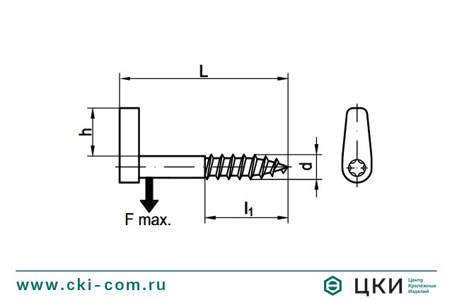 Шуруп c L-образным крючком и шлицем Torx арт. 88143 (чертеж)