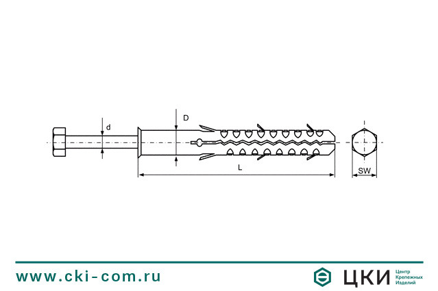 Дюбель MB-SS с шурупом HEX (чертёж)