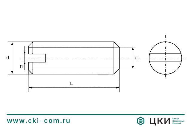 Винт DIN 551 установочный с плоским концом чертёж