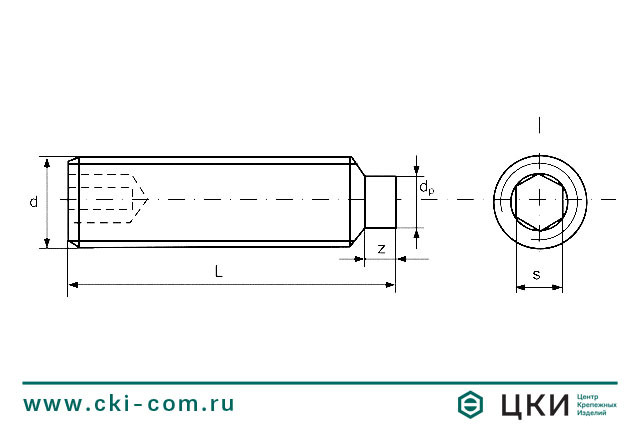 Винт DIN 915 установочный с цилиндрическим концом чертеж