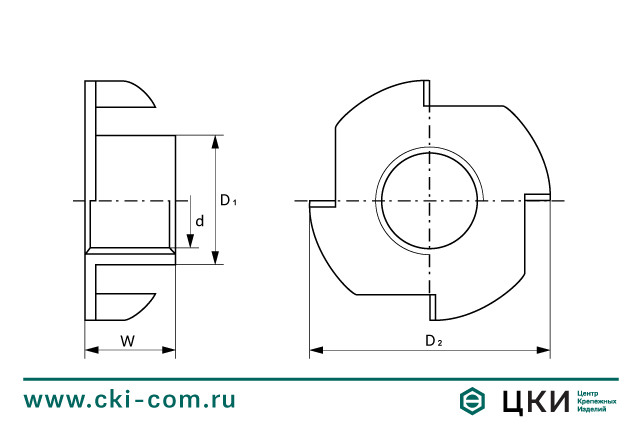Гайка мебельная забивная (чертёж)