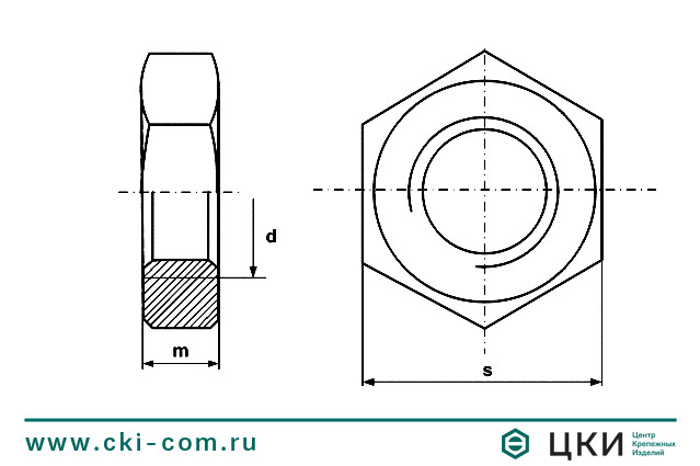 Гайка DIN 439 B низкая чертёж