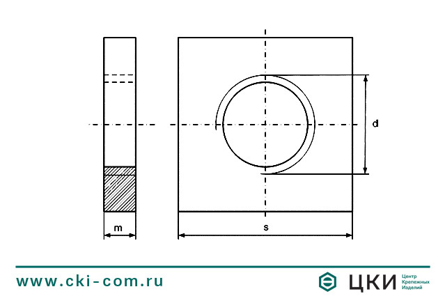 Гайка DIN 562 квадратная низкая чертёж