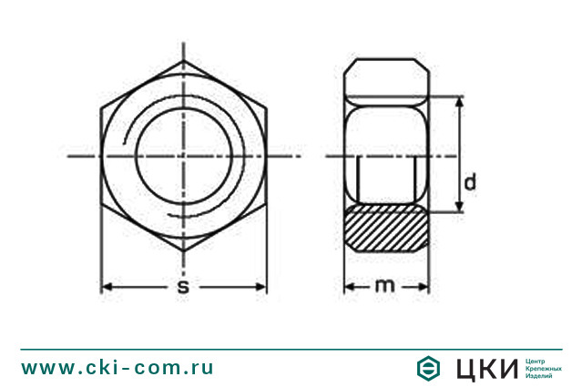 Гайка DIN 934 шестигранная  (чертёж)