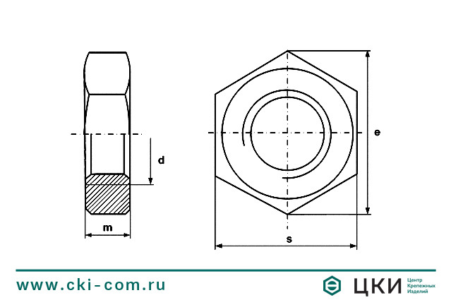 Гайка DIN 936 низкая чертёж
