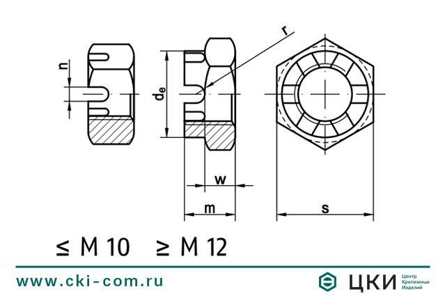 Гайка DIN 937 чертеж
