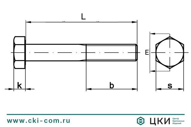Болт DIN 960 с мелкой резьбой (чертёж)