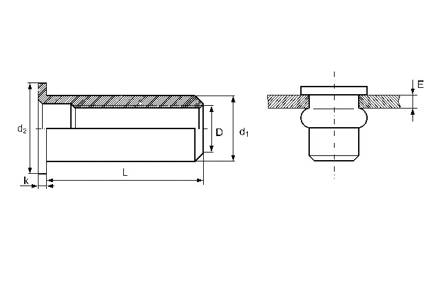 Заклёпка-гайка стальная с плоским бортиком удлинённая