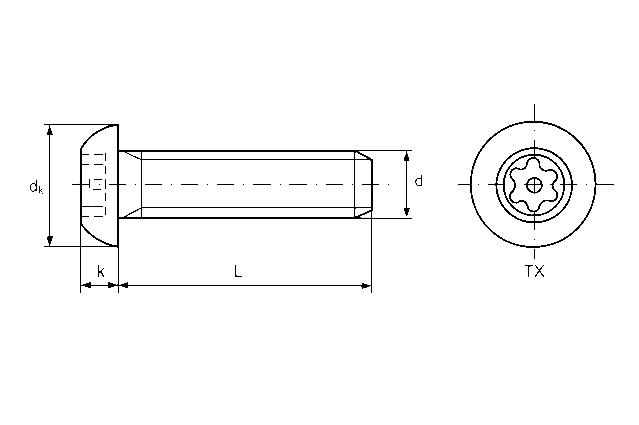 Винт антивандальный art. 9121 / 88116 ~ ISO 7380 TORX-PIN