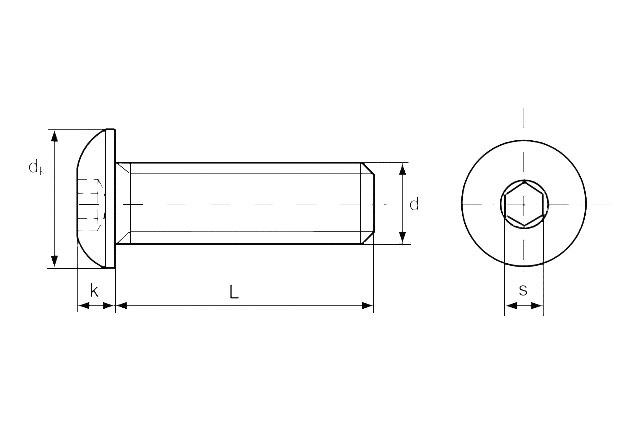 Винт ISO 7380-1 с полукруглой головкой и шестигранным углублением