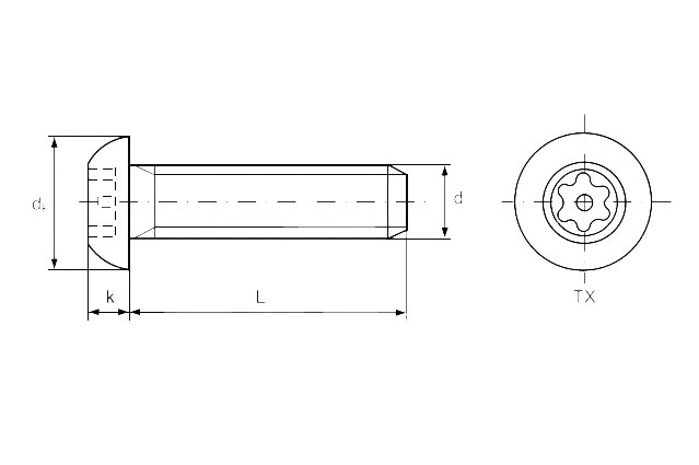 Винт ~ISO 7380 с полукруглой головкой и шестилучевым углублением со штифтом TORX-PIN
