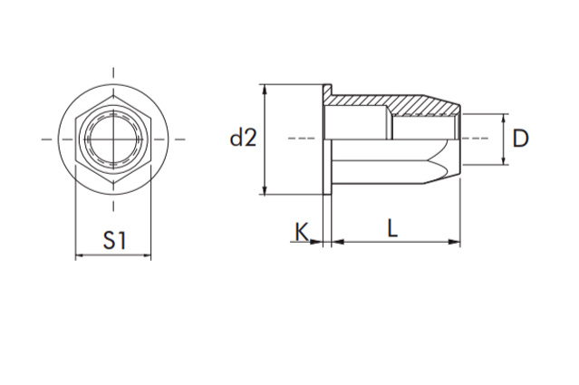 Заклёпка-гайка стальная с плоским бортиком