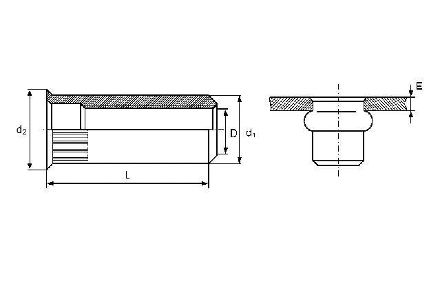 Заклёпка-гайка стальная с плоским уменьшенным бортиком рифлёная