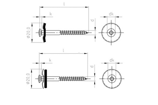 Саморез по дереву с шайбой EPDM 20 мм art.9088